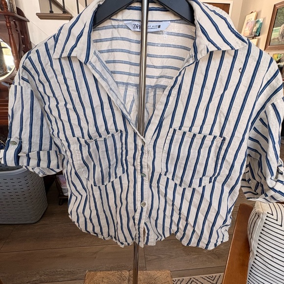 Zara Tops - Zara Blue and White Striped Shirt